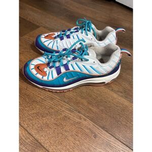 Nike Air Max 98 SE‎ Shoes White Teal Purple Orange Swoosh Size 7Y